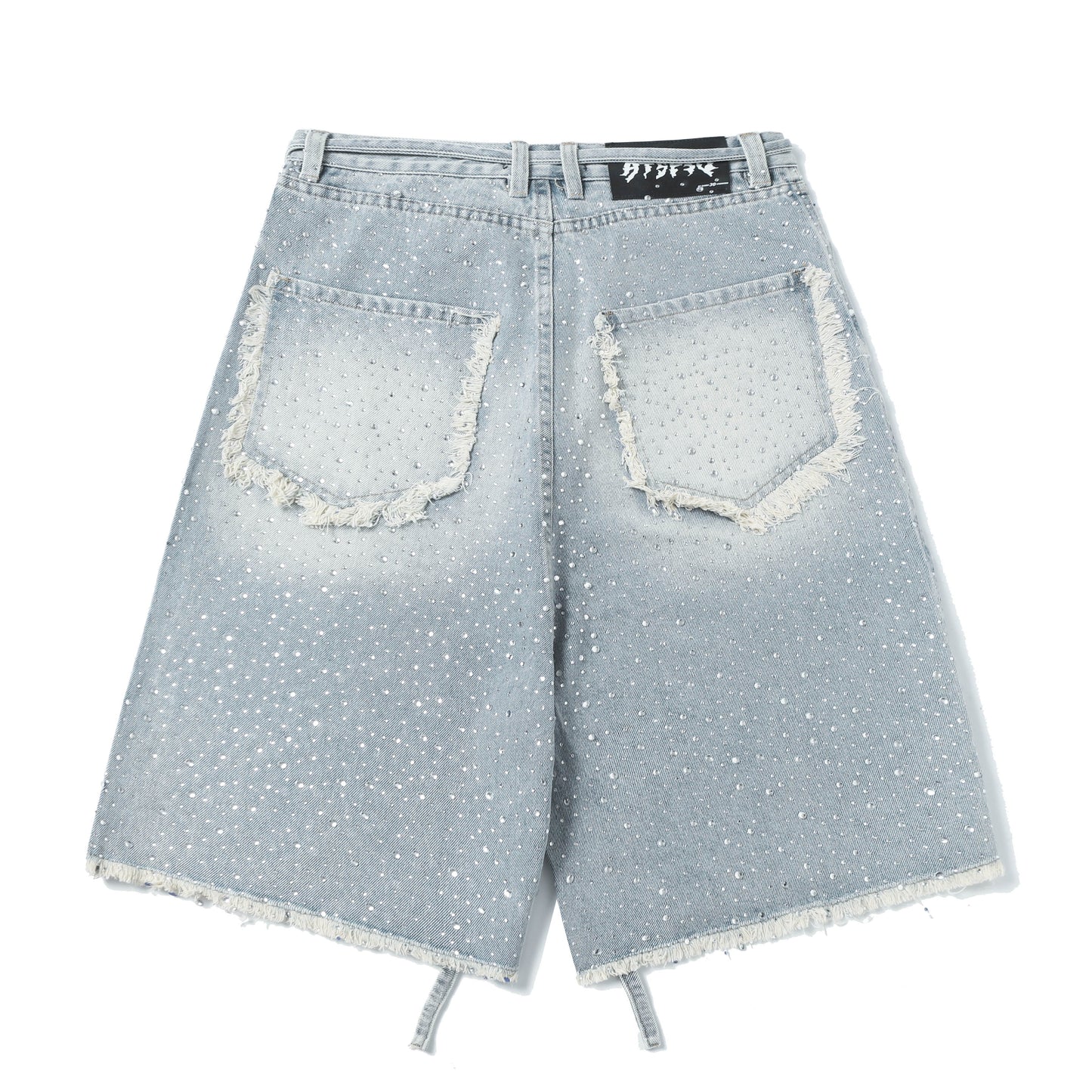 Rhinestone Frayed | Denim Shorts - Luxuryurbanwear