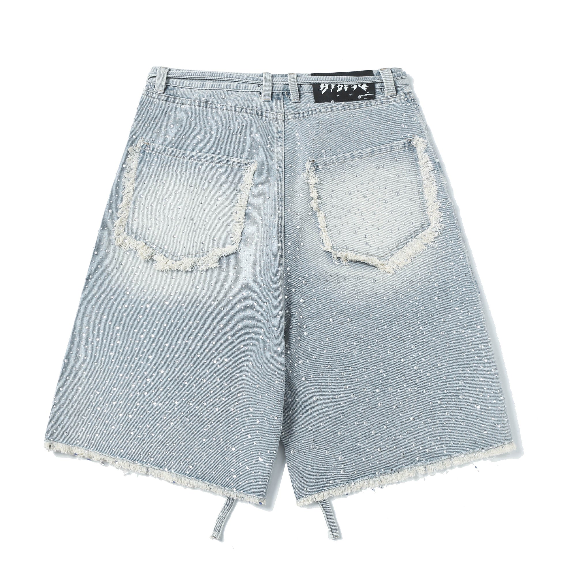 Rhinestone Frayed | Denim Shorts - Luxuryurbanwear