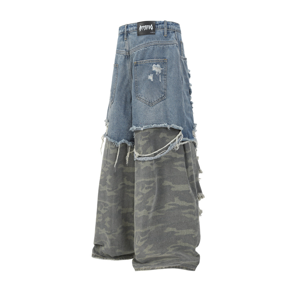 Ripped Denim Camo | Layered Jeans - Luxuryurbanwear