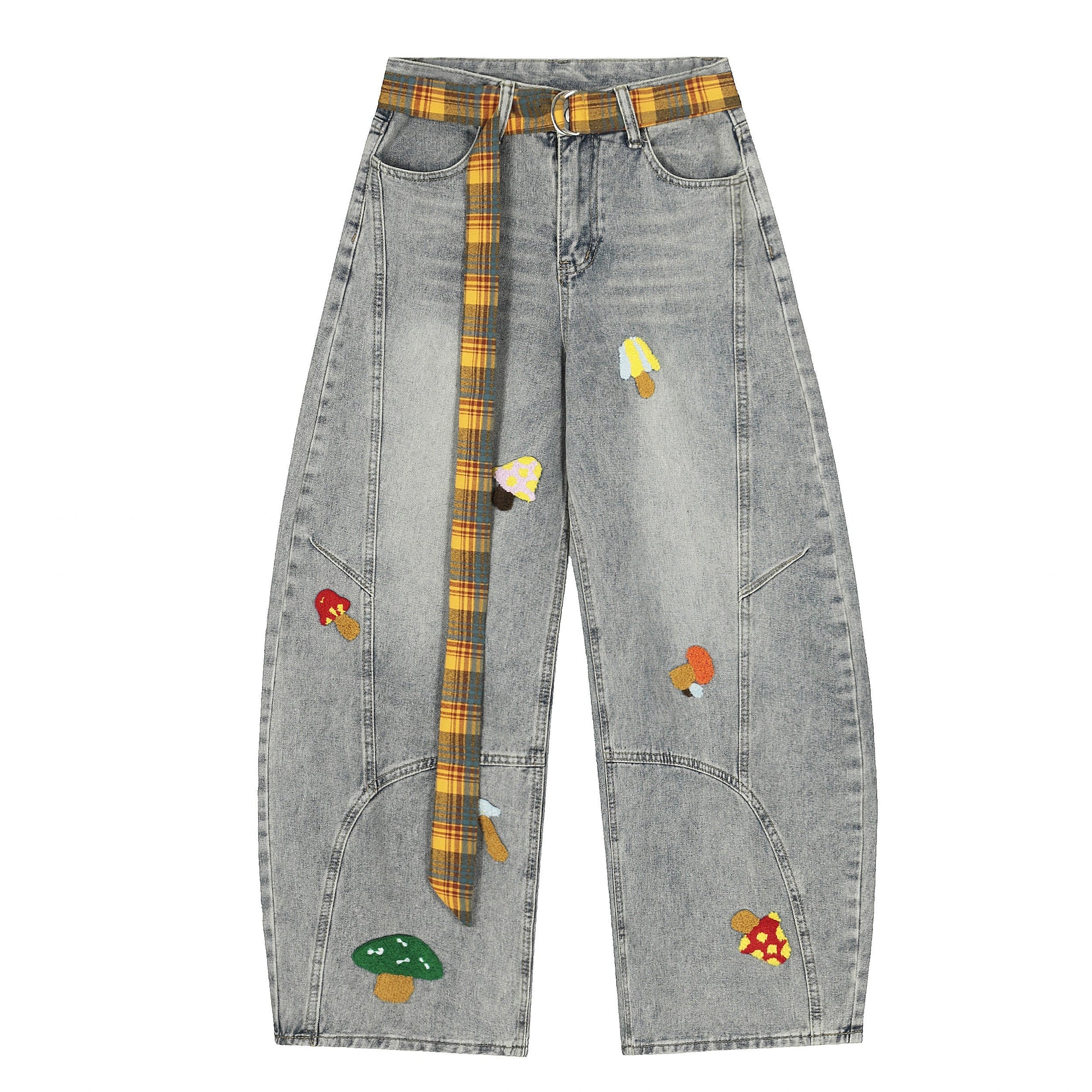 Mushroom patch | Embroidered wide leg jeans - Luxuryurbanwear