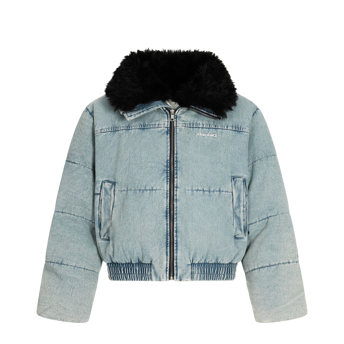 Denim Flare | Faux Fur Collar Bomber Jacket - Luxuryurbanwear