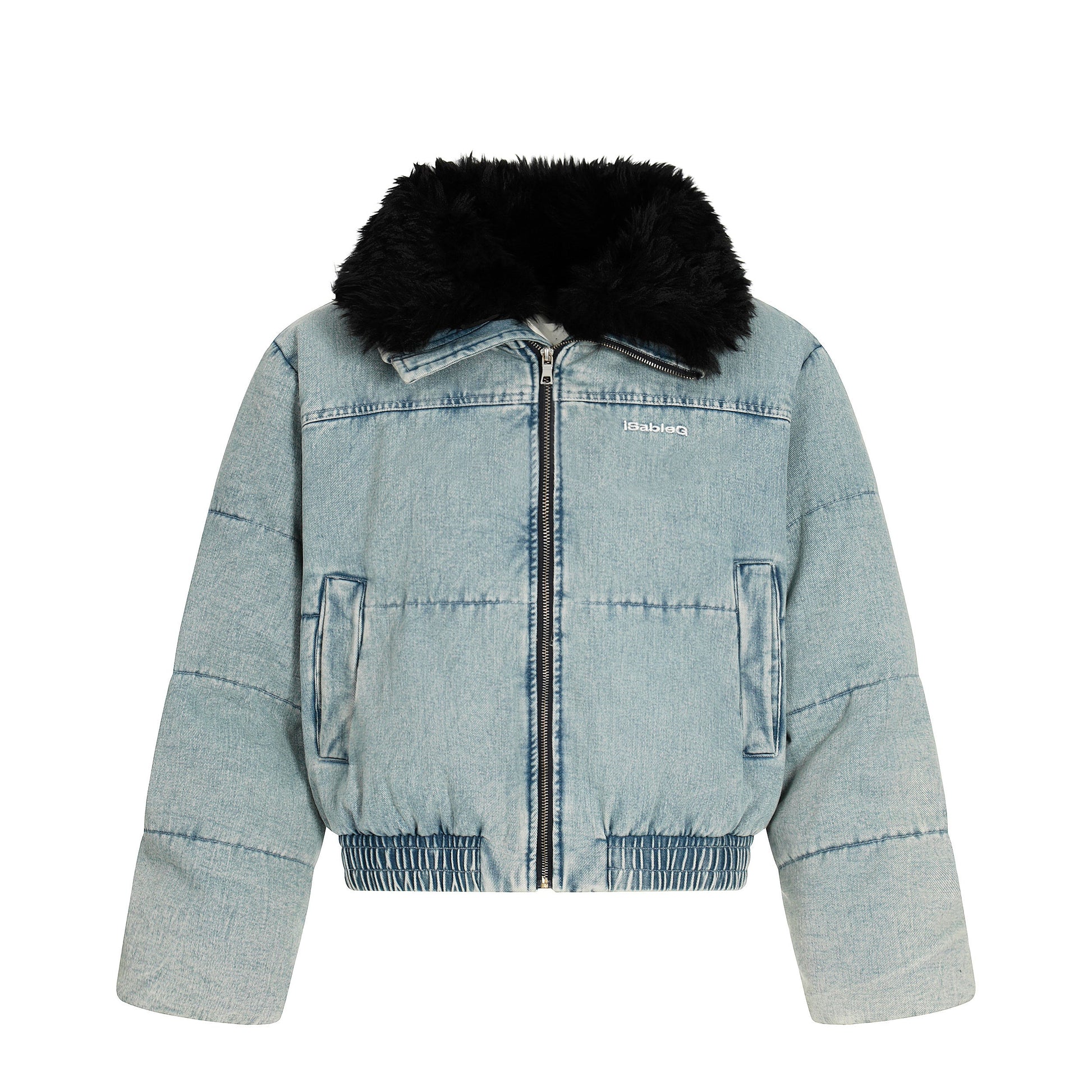 Denim Flare | Faux Fur Collar Bomber Jacket - Luxuryurbanwear