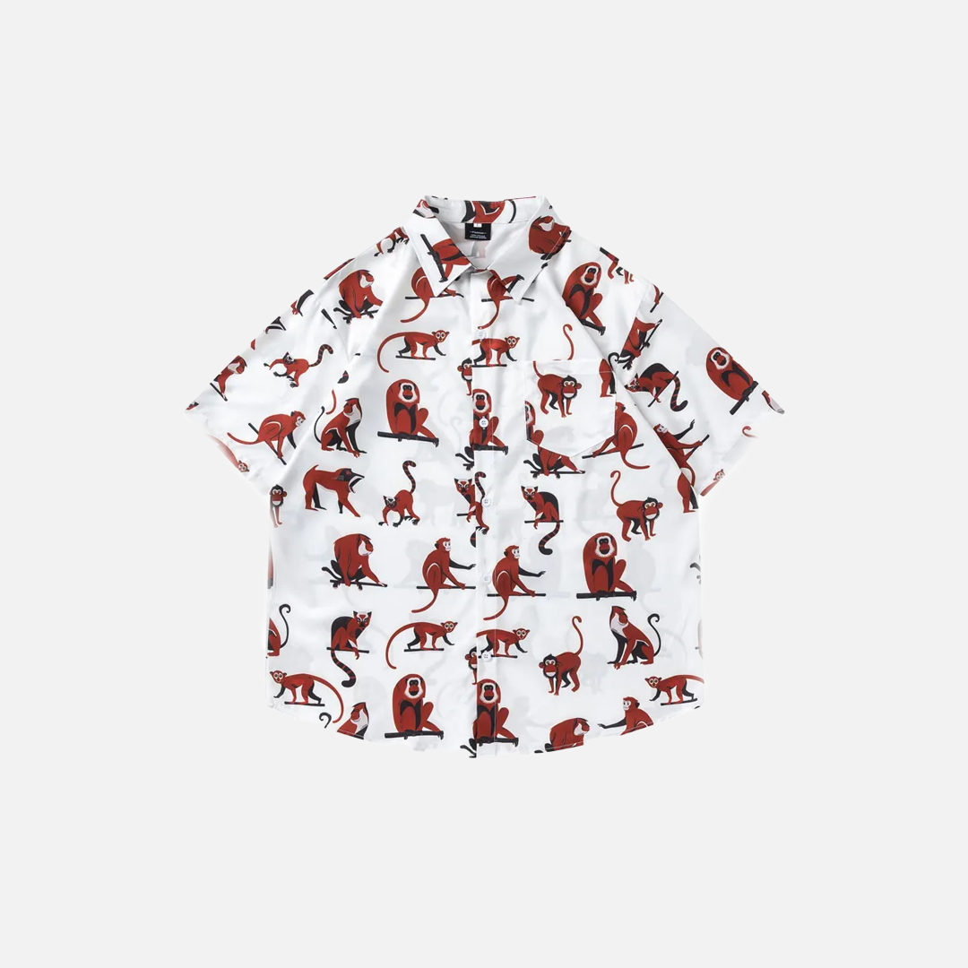 Colorful Cute Monkey Graphic Beach Shirt - Luxuryurbanwear