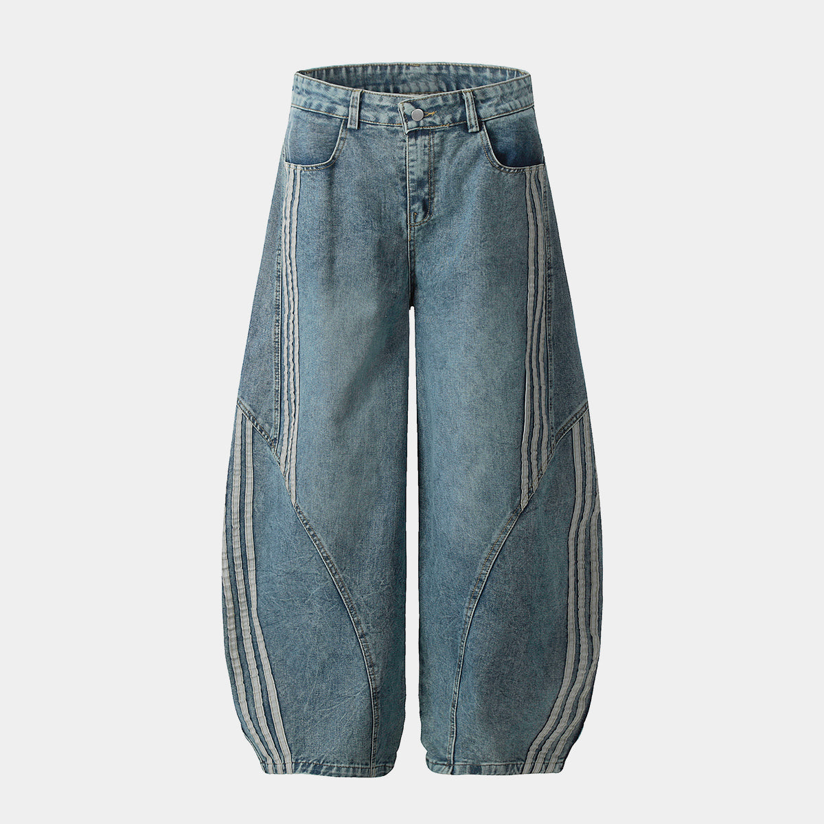 Striped Stitching | Washed Barrel Jeans - Luxuryurbanwear