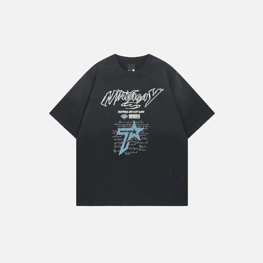 Fashionable Grunge Star Oversized Graphic Print T-Shirt - Luxuryurbanwear
