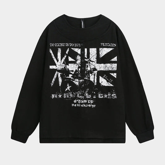 Punk Flag Art | Button Sweatshirt - Luxuryurbanwear