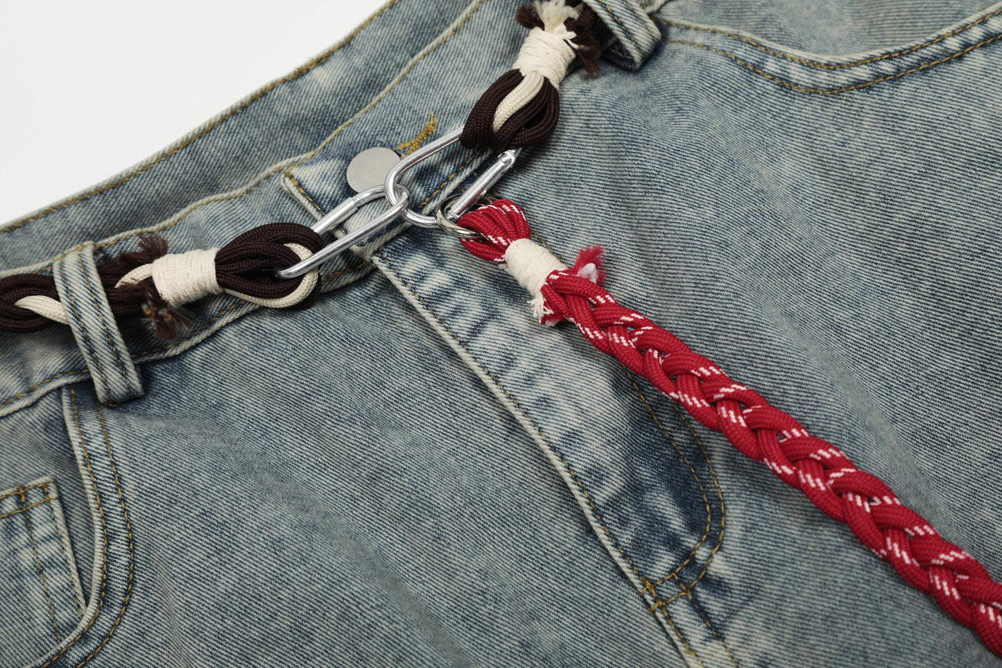 Denim Retro Belt Detail | Patchwork Barrel Jeans - Luxuryurbanwear