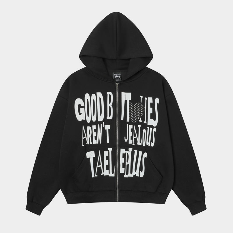 Rhinestone Heart | Zip-Up Hoodie - Luxuryurbanwear