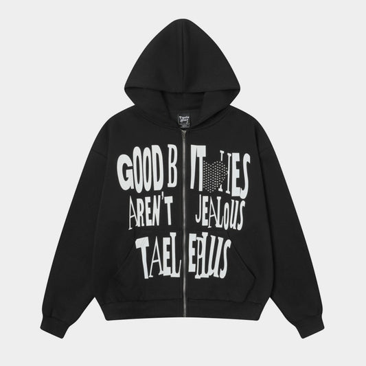 Rhinestone Heart | Zip-Up Hoodie - Luxuryurbanwear