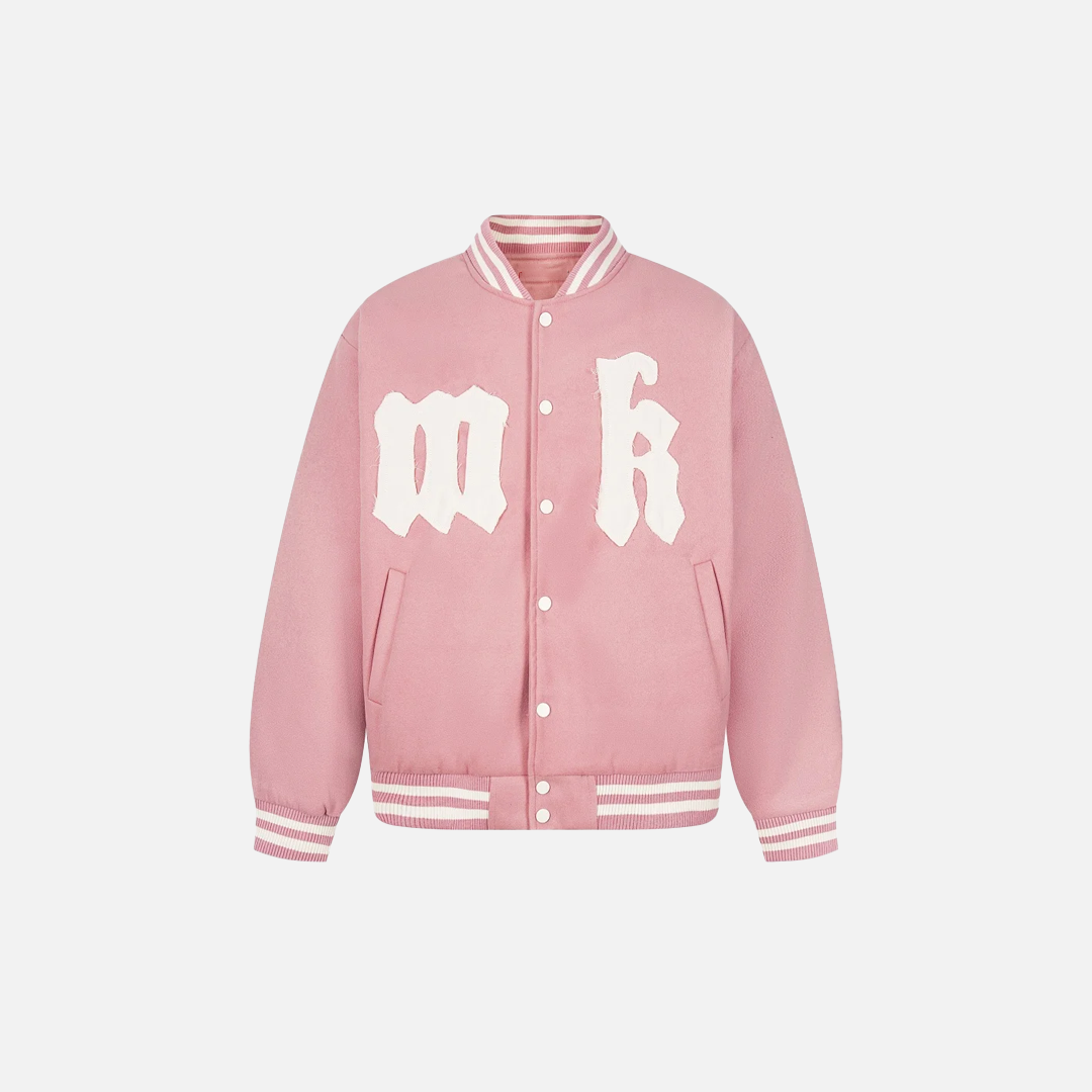 Quilted Stand Collar Letter Patch Varsity Jacket - Luxuryurbanwear