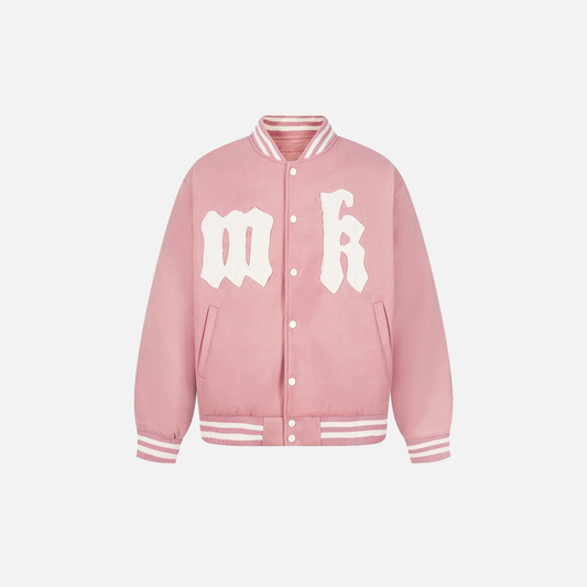 Quilted Stand Collar Letter Patch Varsity Jacket - Luxuryurbanwear