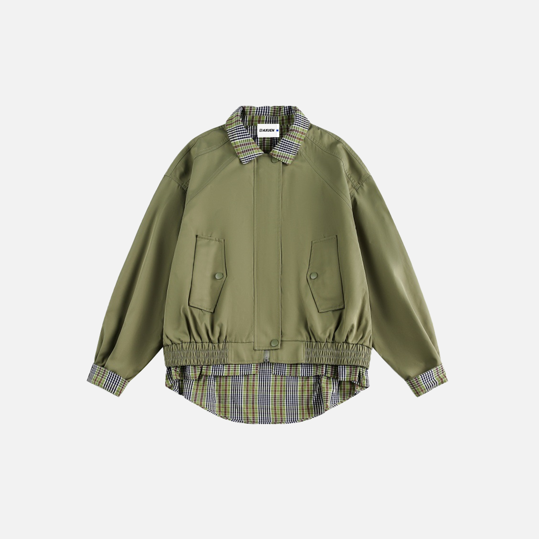Casual Plaid Patchwork Shirt Fake Collar Jacket - Luxuryurbanwear