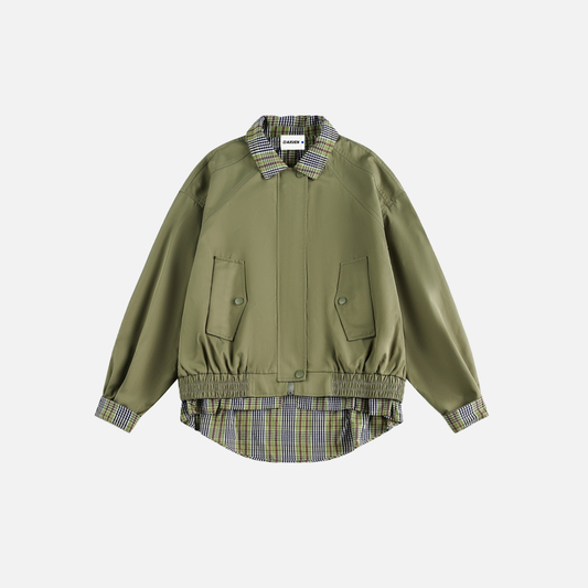Casual Plaid Patchwork Shirt Fake Collar Jacket - Luxuryurbanwear