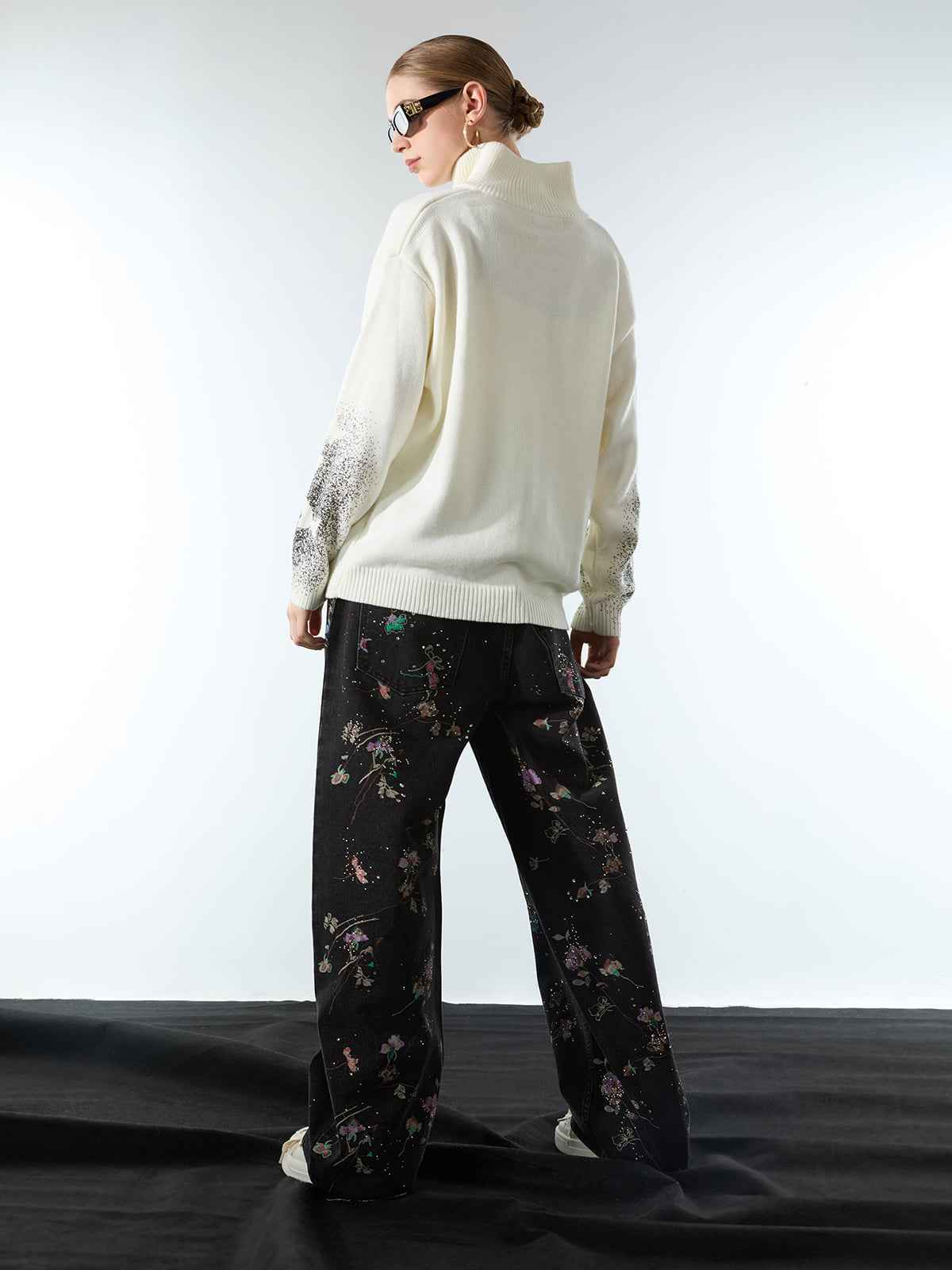 Street Dark Phantom Butterfly Stand-Collar Knit Cardigan Sweater