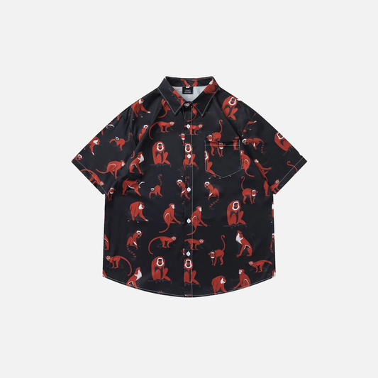 Colorful Cute Monkey Graphic Beach Shirt - Luxuryurbanwear