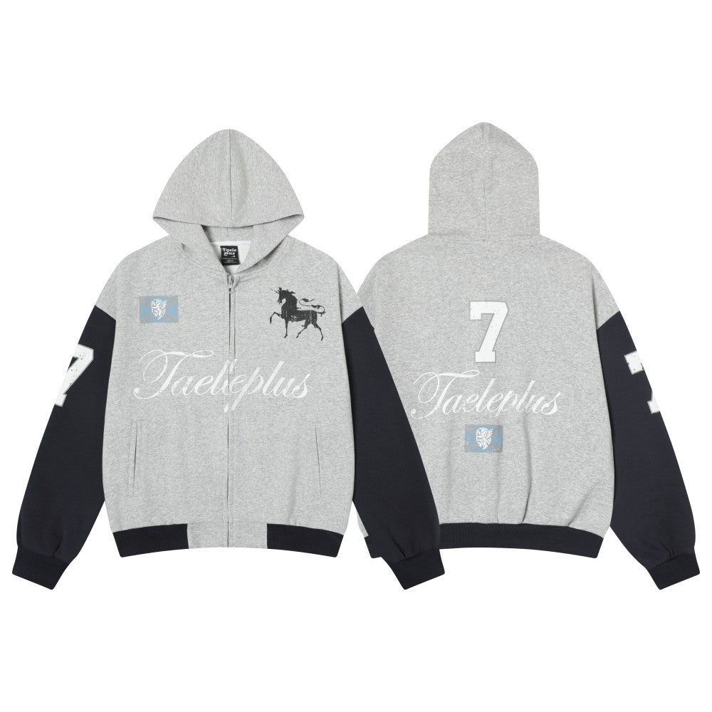 Retro Horse Varsity | Oversized Zip Up Hoodie - Luxuryurbanwear