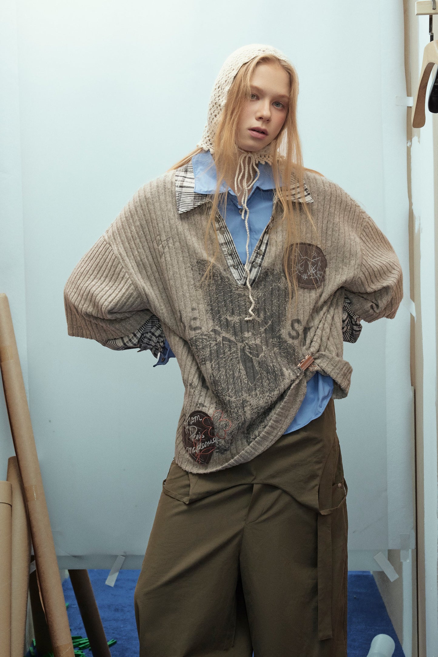 Vintage Plaid Teddy | V-Neck Sweatshirt - Luxuryurbanwear