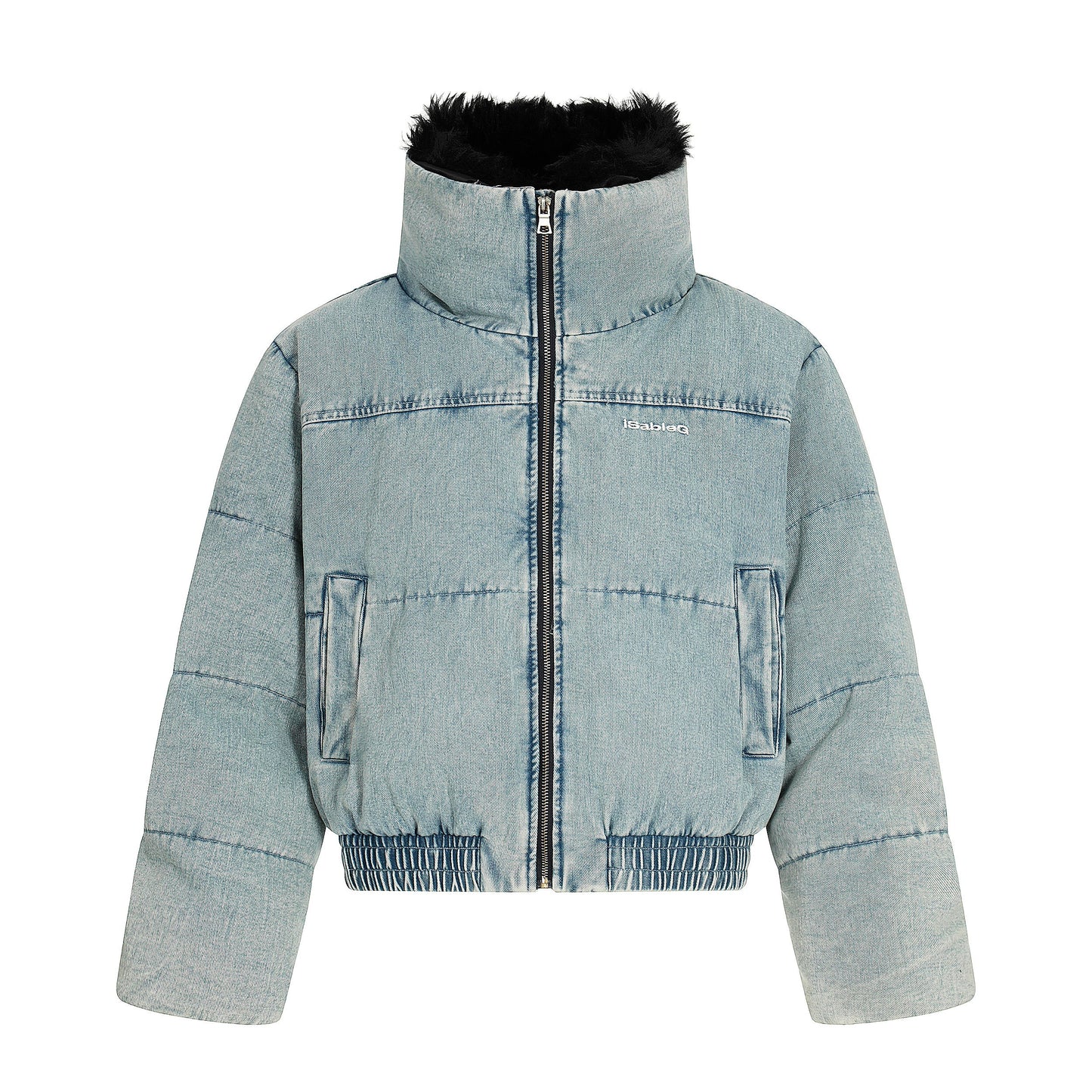 Denim Flare | Faux Fur Collar Bomber Jacket - Luxuryurbanwear