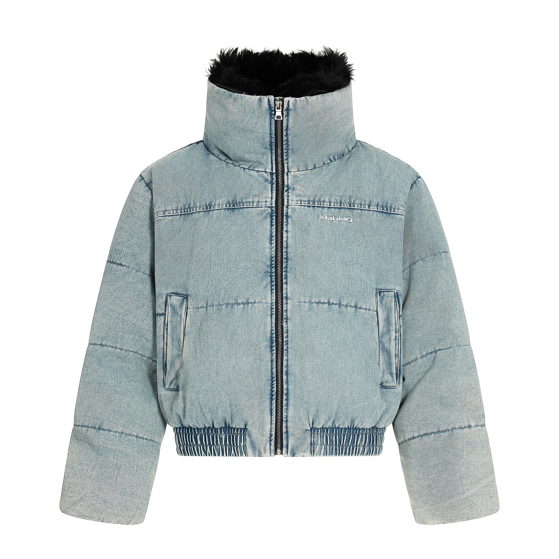 Denim Flare | Faux Fur Collar Bomber Jacket - Luxuryurbanwear
