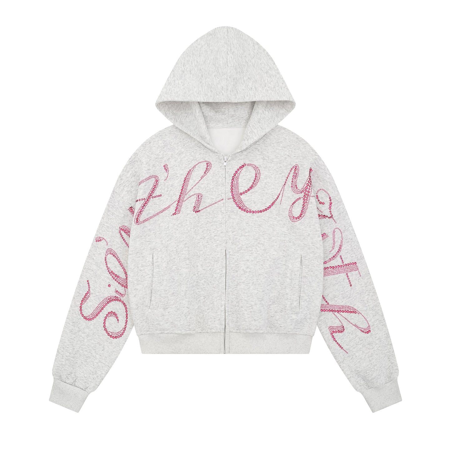 STELLAR | Rhinestone Script Zip Hoodie - Luxuryurbanwear