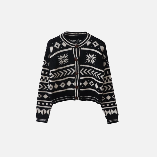 French Retro Forest Jacquard Knitted Cardigan - Luxuryurbanwear