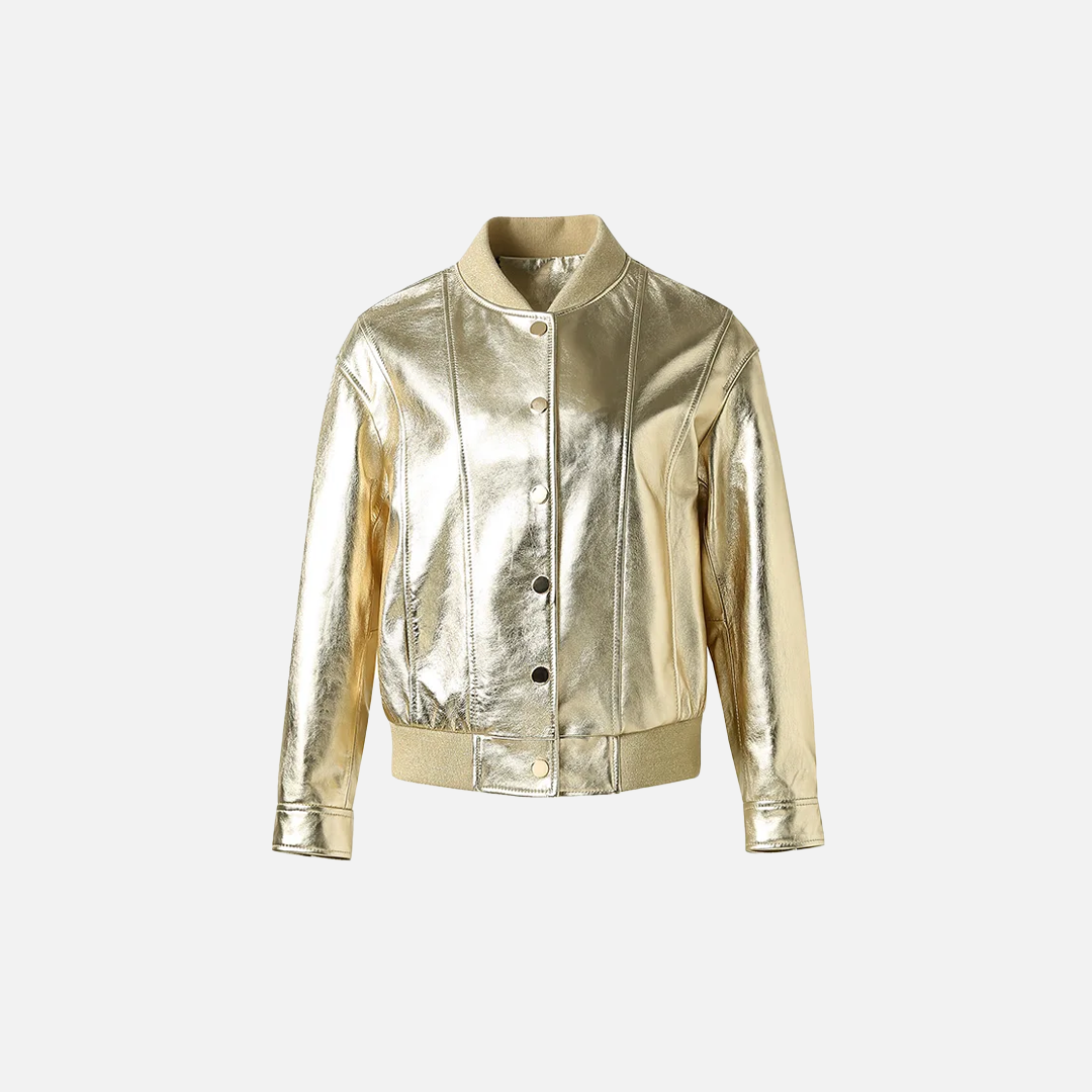 Golden Genuine Sheepskin Leather Jacket - Luxuryurbanwear
