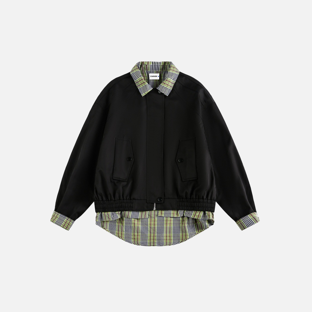 Casual Plaid Patchwork Shirt Fake Collar Jacket - Luxuryurbanwear