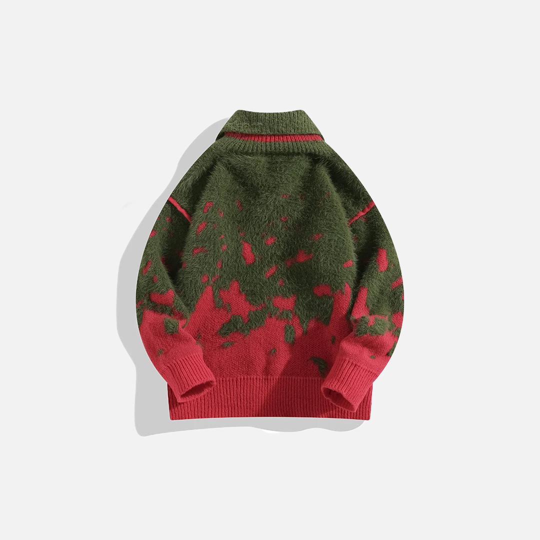 Christmas Contrast Color Lapel Knitwear Sweater - Luxuryurbanwear