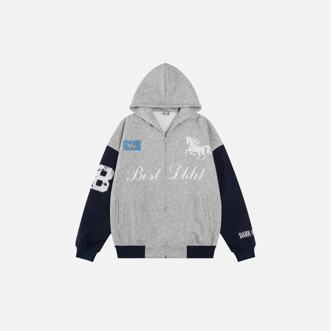 Streetwear Retro Letter Print Contrast Paneled Sweatshirt - Luxuryurbanwear