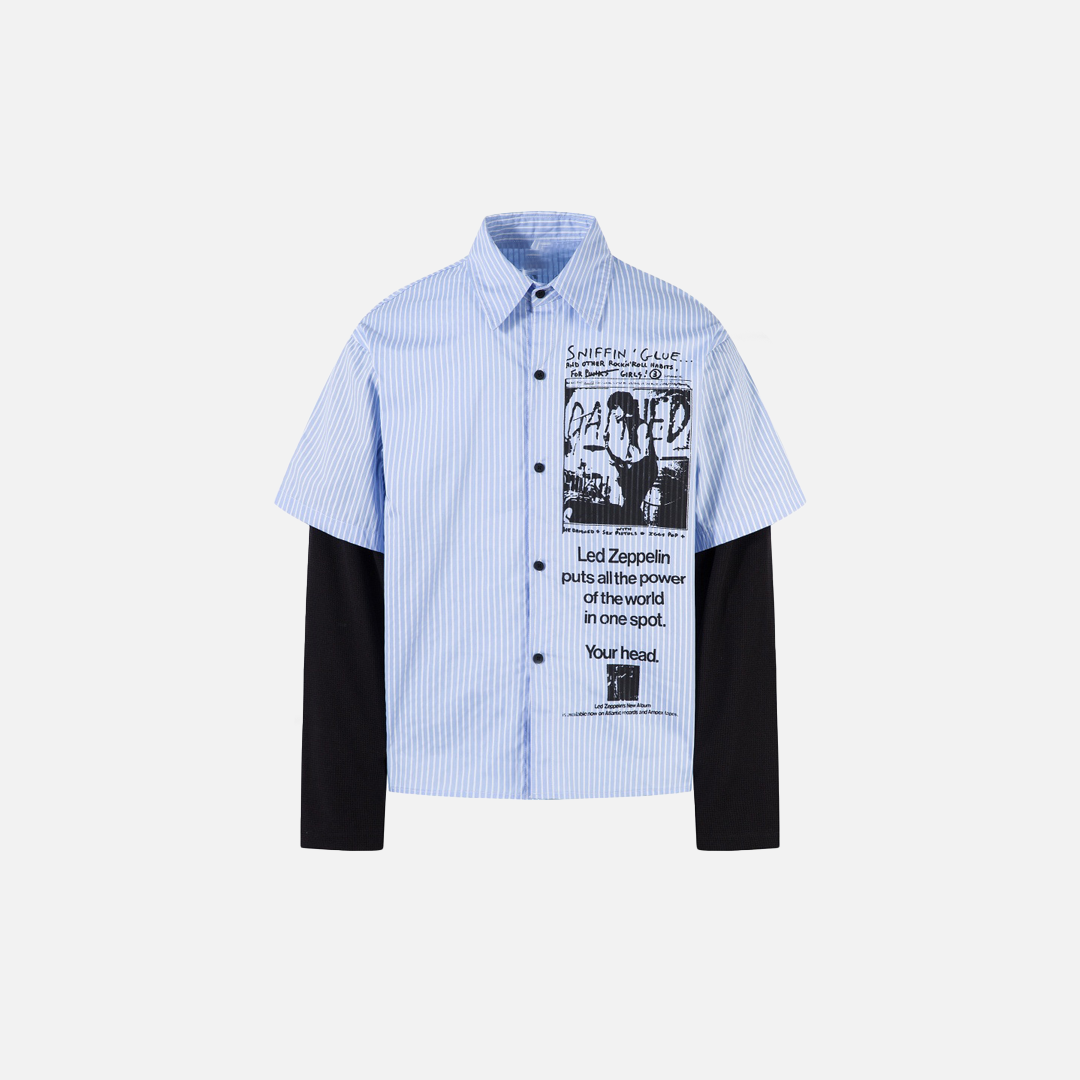 Vertical Stripe Fake Two Piece Long Sleeved Shirt - Luxuryurbanwear