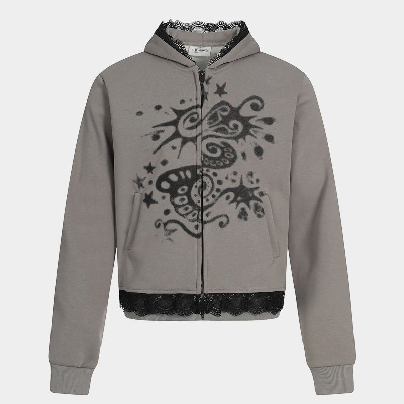 Gothic Spray Print | Zip Up Hoodie - Luxuryurbanwear