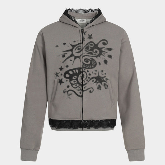 Gothic Spray Print | Zip Up Hoodie - Luxuryurbanwear