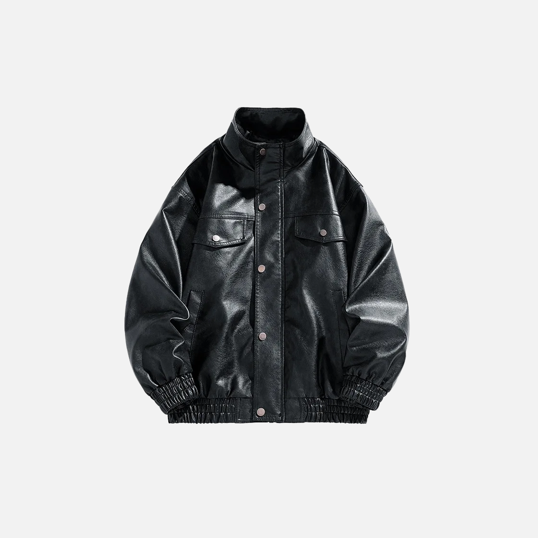 Fashionable Classic Stand Collar Leather Biker Jacket - Luxuryurbanwear