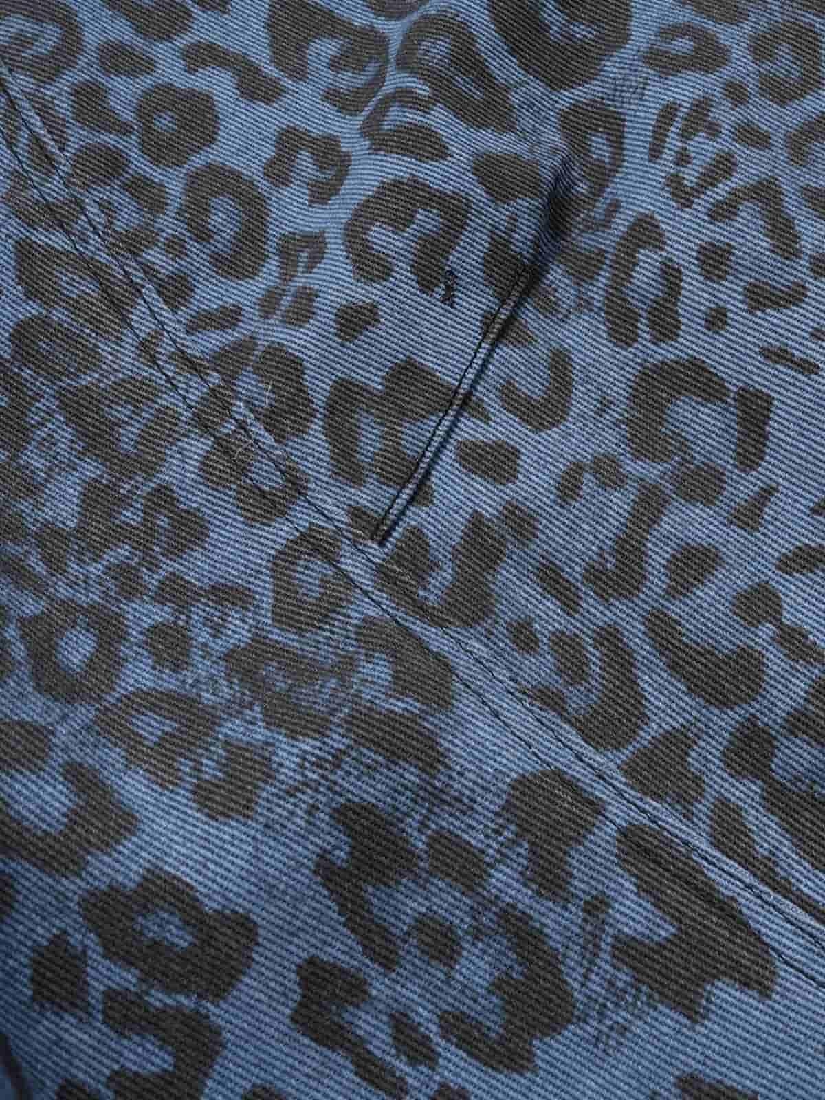 Retro Leopard Print Blue Washed Distressed Jeans - Luxuryurbanwear