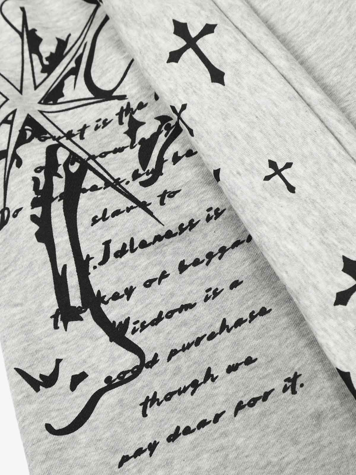 Cross Print Long Tie Detail Baggy Sweatpants - Luxuryurbanwear