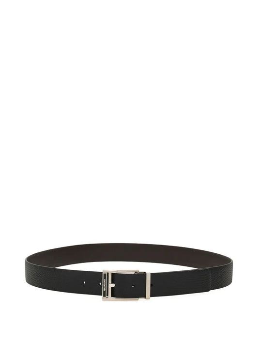 Ferragamo Men Square Buckle Reversible And Adjustable Grained Leather Belt
