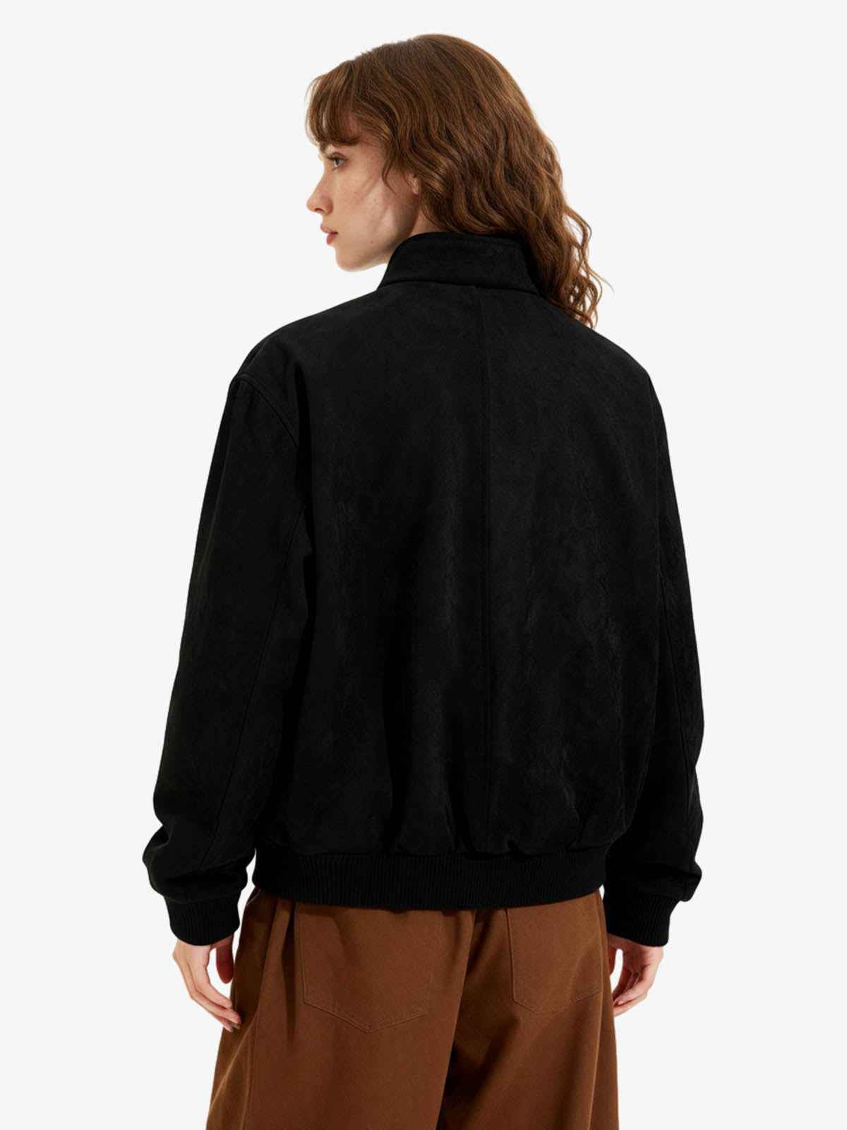 Vintage Stand Collar Metal Button-Structured Bomber Jacket