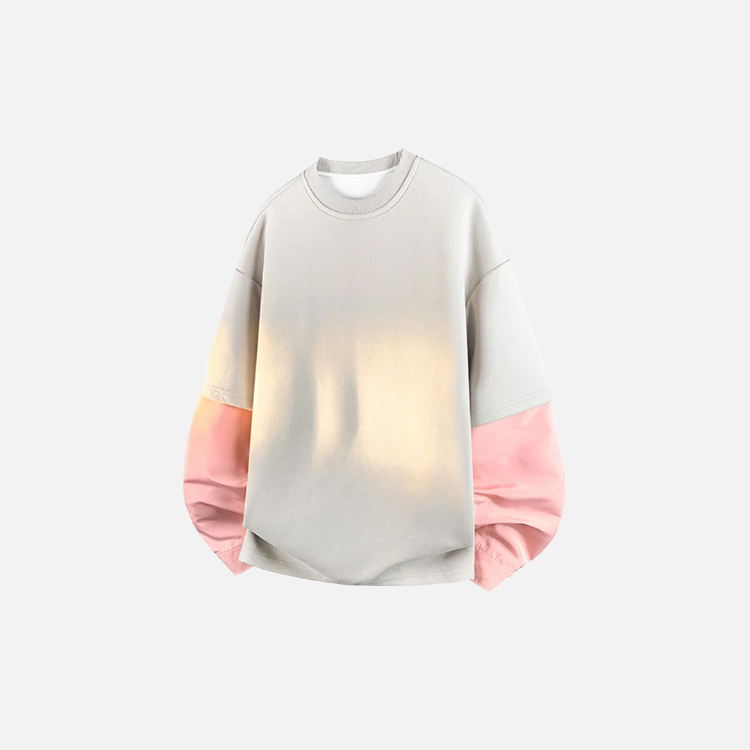 Cozy Oversized Fake Two Piece Crewneck Sweatshirt - Luxuryurbanwear