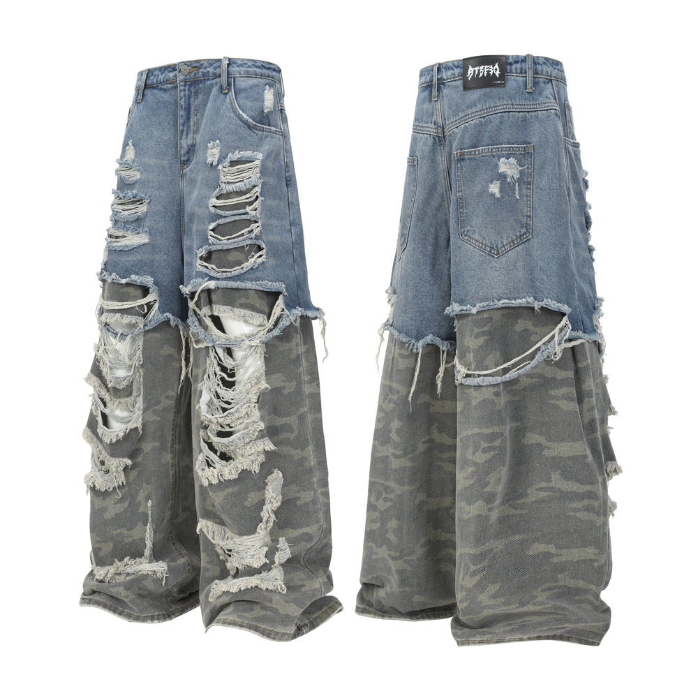 Ripped Denim Camo | Layered Jeans - Luxuryurbanwear