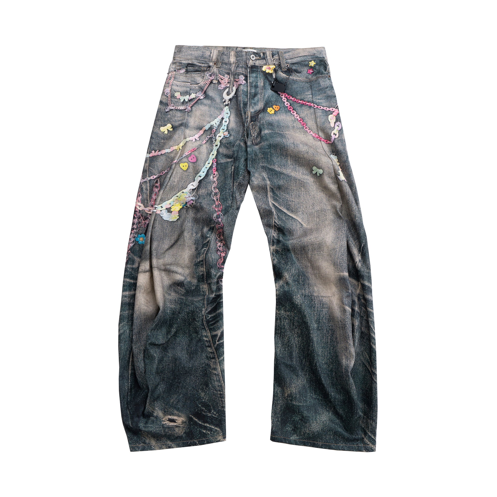 Candy Chain Washed Baggy Jeans - Y2K Cyber Aesthetic Denim | LuxuryUrbanwear - Luxuryurbanwear