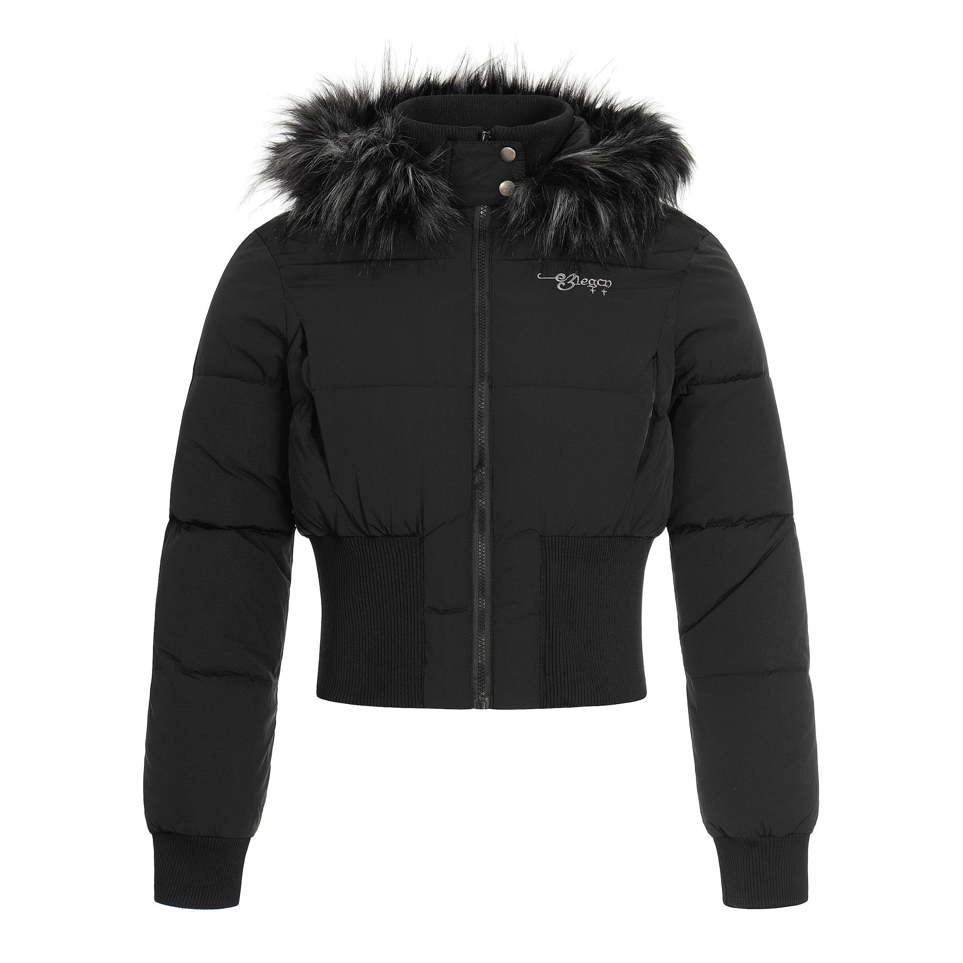 Fur Flare | Hooded Crop Puffer Jacket - Luxuryurbanwear