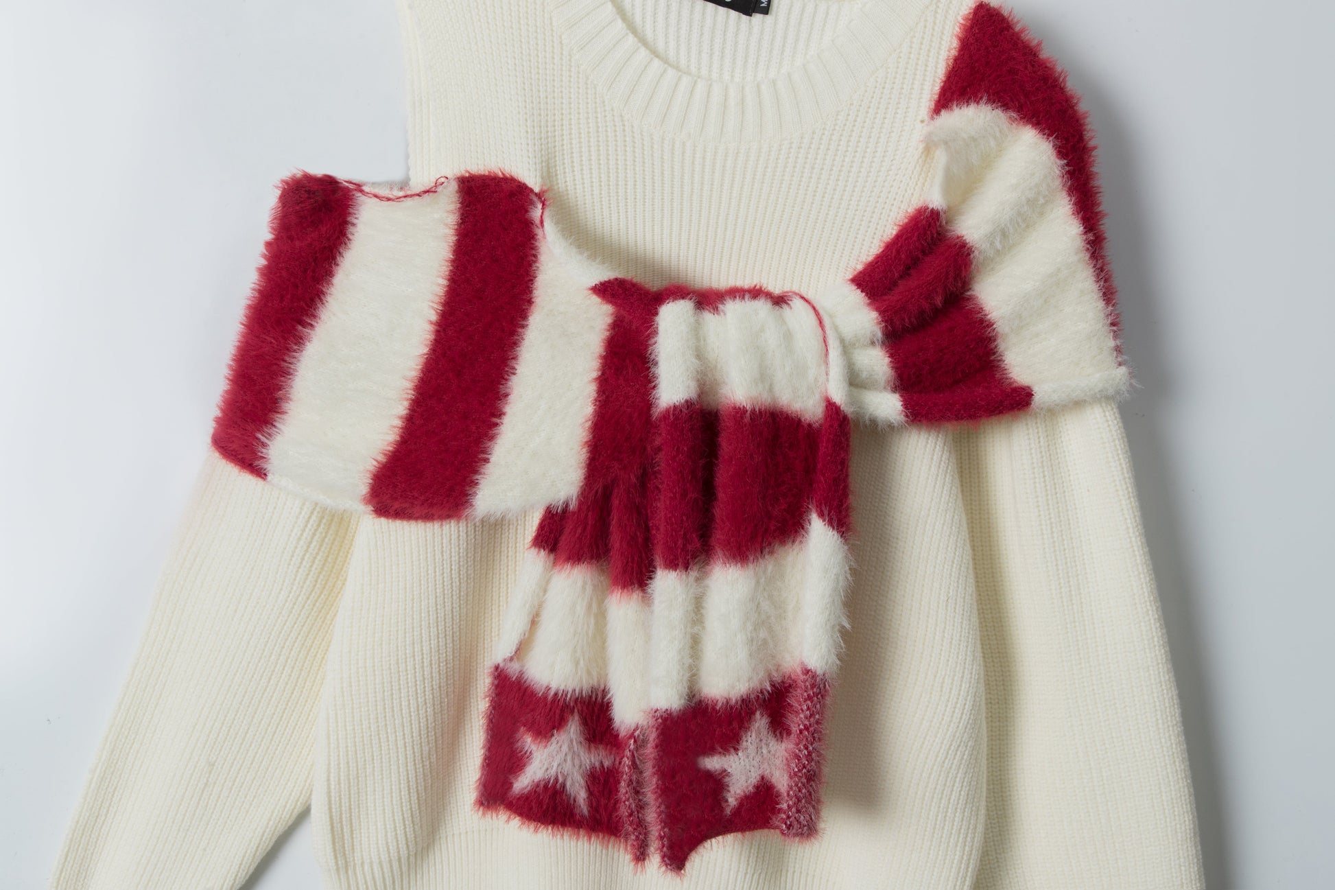 Star Stripe | One-Shoulder Knit Sweater with Scarf - Luxuryurbanwear