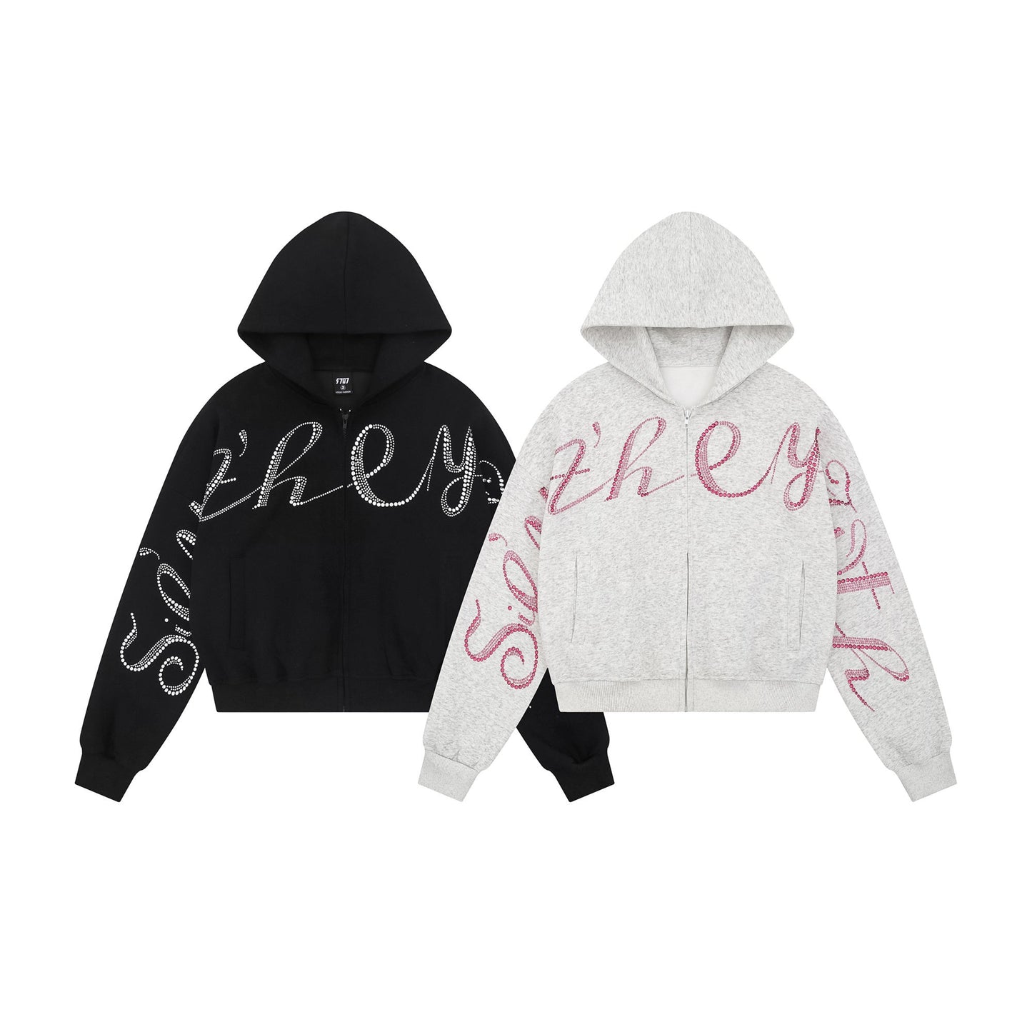STELLAR | Rhinestone Script Zip Hoodie - Luxuryurbanwear