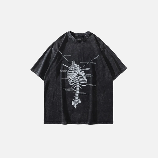 Warm Skeleton Print Washed Oversized Gothic T-Shirt - Luxuryurbanwear