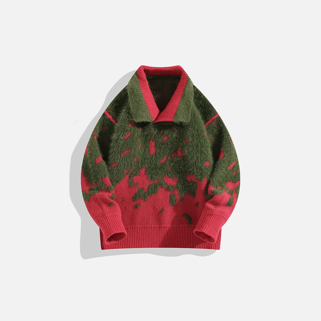 Christmas Contrast Color Lapel Knitwear Sweater - Luxuryurbanwear