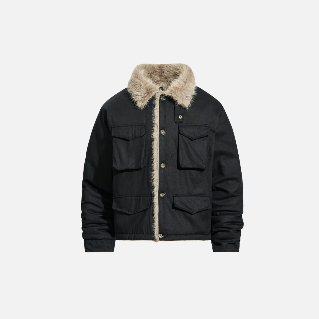 Camouflage Single Breasted Fur Collar Padded Jacket - Luxuryurbanwear