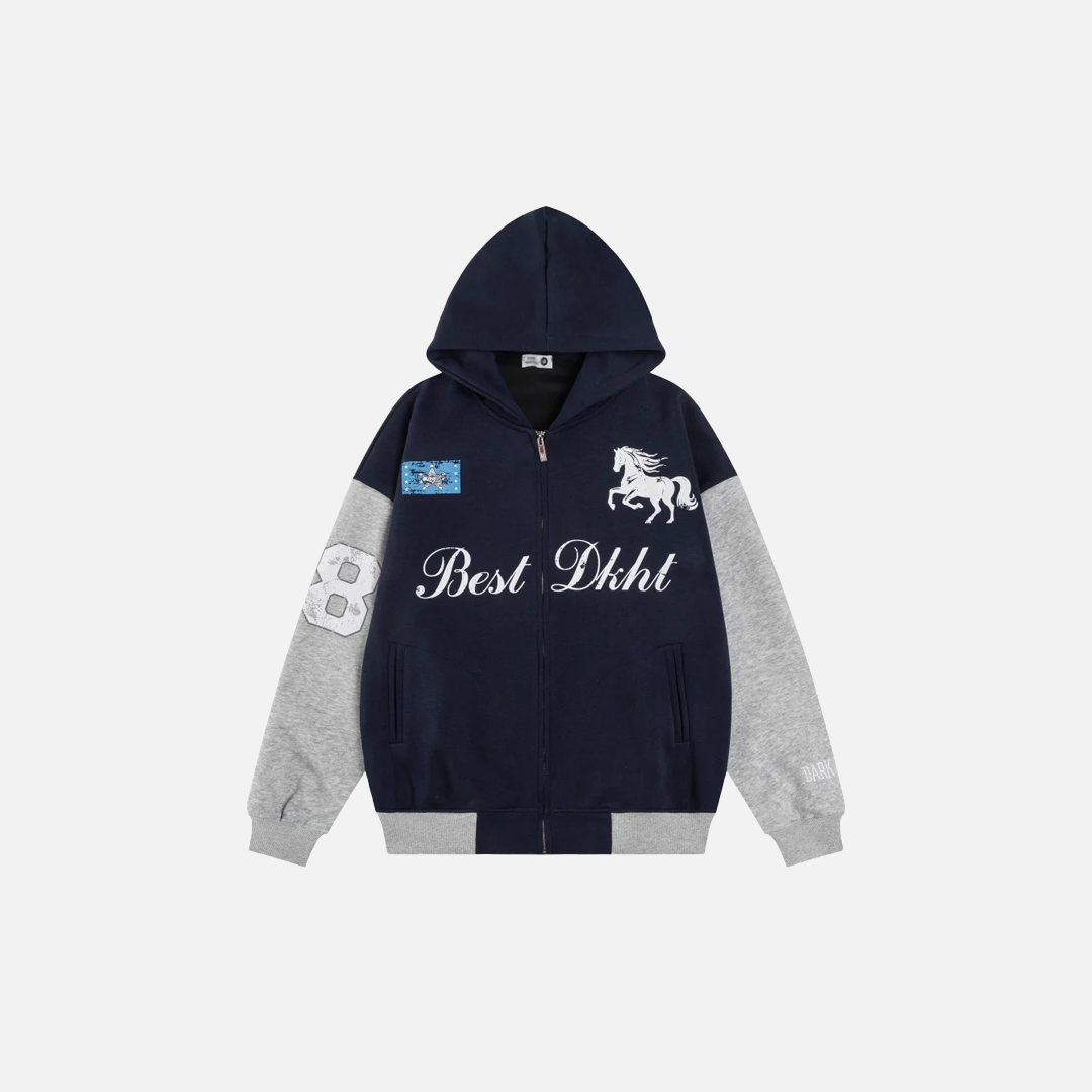 Streetwear Retro Letter Print Contrast Paneled Sweatshirt - Luxuryurbanwear