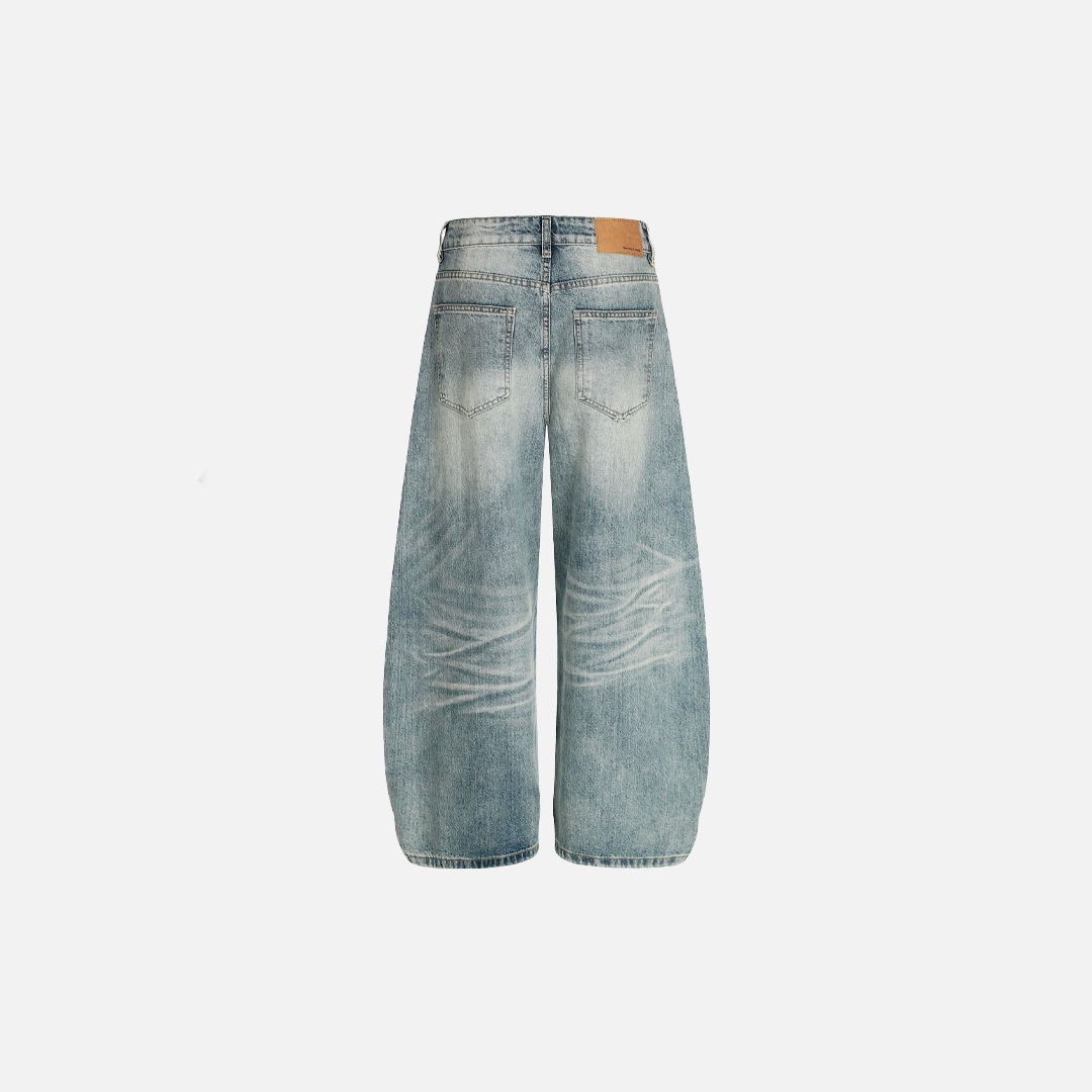 Vintage Washed Blue Distressed Loose Fit Jeans - Luxuryurbanwear