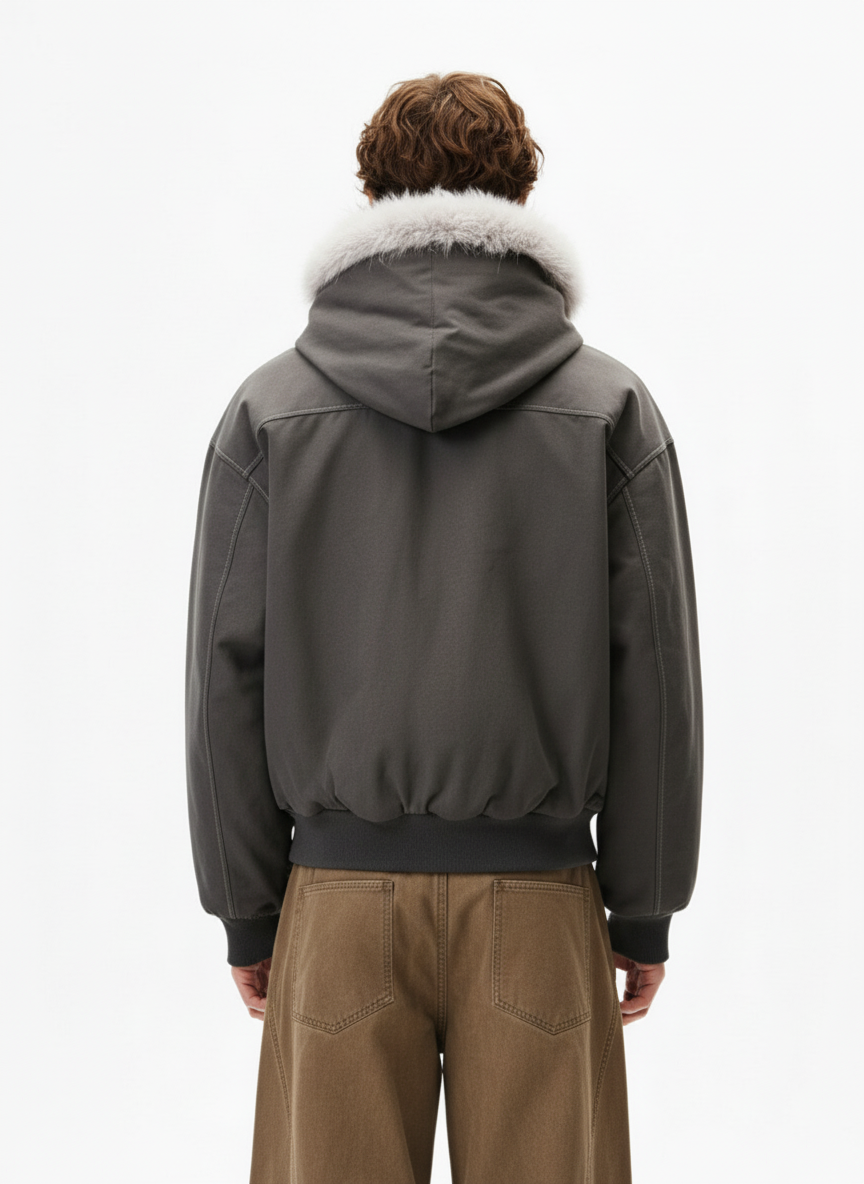 Faux Fur Hooded Padded Bomber Jacket - Luxuryurbanwear