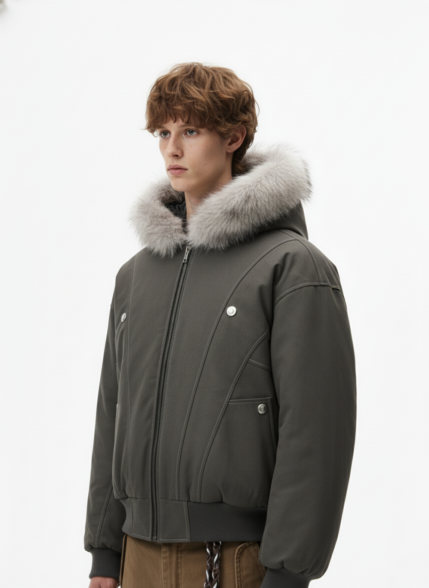 Faux Fur Hooded Padded Bomber Jacket - Luxuryurbanwear